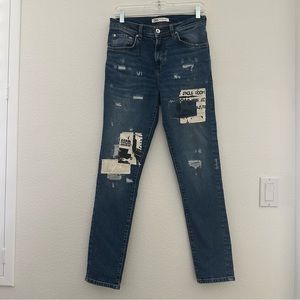 Zara Patch Detail High Rise Jeans